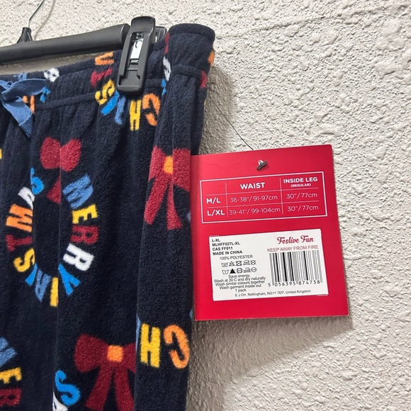 Festive Fun "Merry Christmas" Holiday Mens Fleece Pajama Pants NWT L/XL - Picture 3 of 3